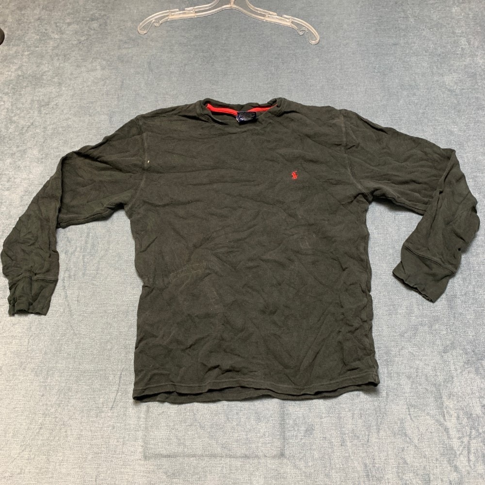 Polo Ralph Lauren Shirt Mens Large Black Thermal Waffle Knitted Sleepwear